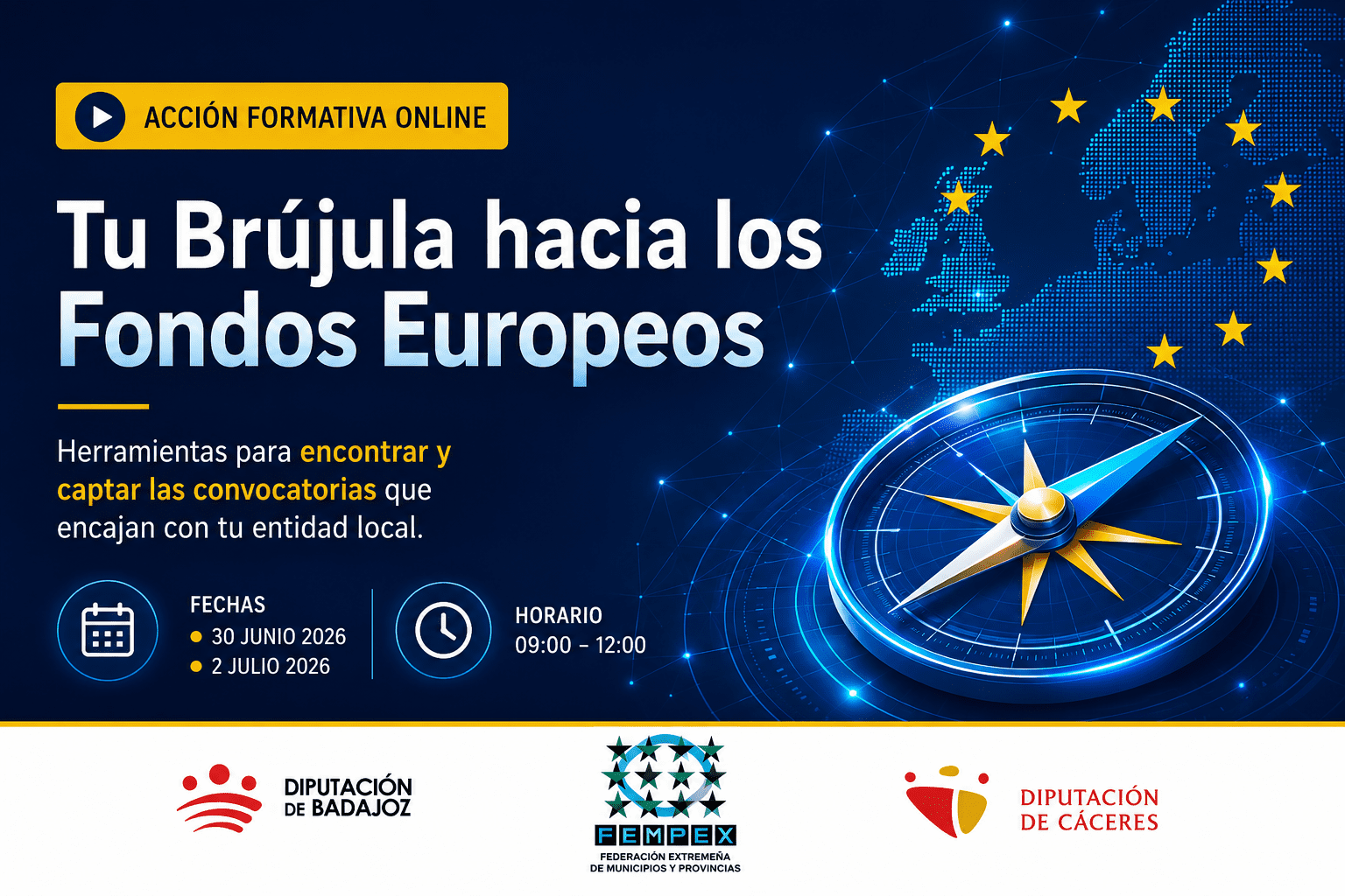 La Diputación de Badajoz impulsa dos sesiones sobre Captación de Fondos Europeos los días 30 de junio y 2 de julio