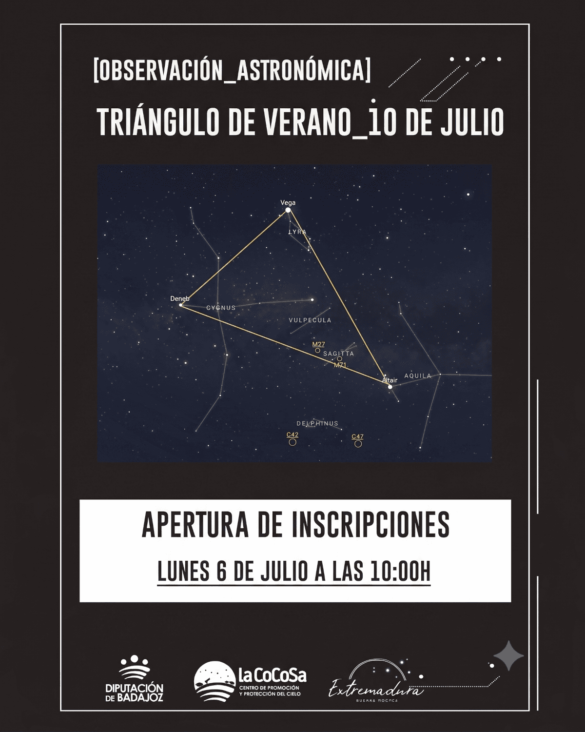 La Diputación de Badajoz dedicará su próxima observación astronómica en La Cocosa a descubrir el ‘Triángulo de Verano’